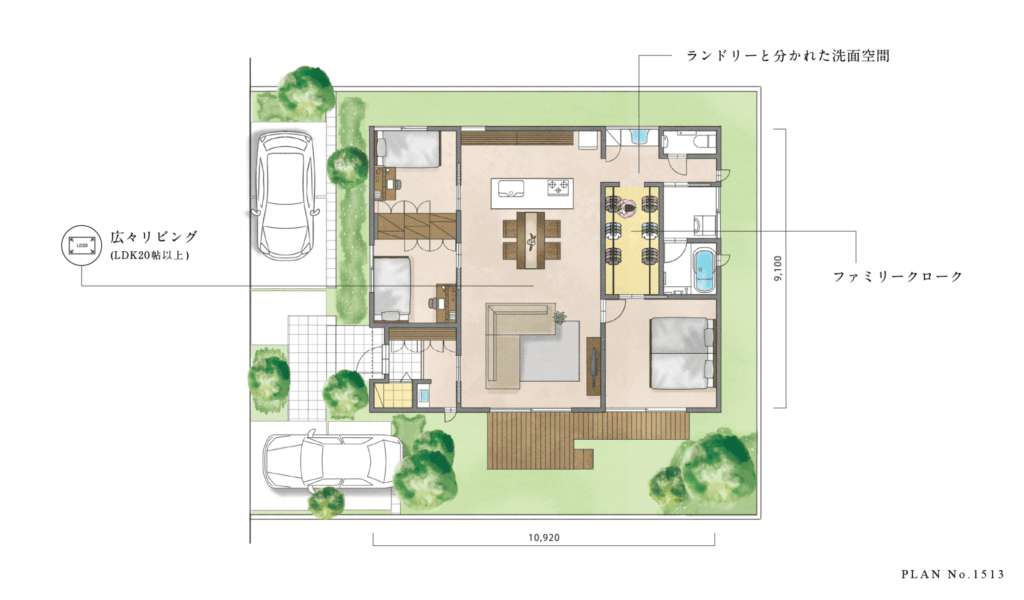 30坪前後になると、平屋でも空間にかなり余裕が出てくる